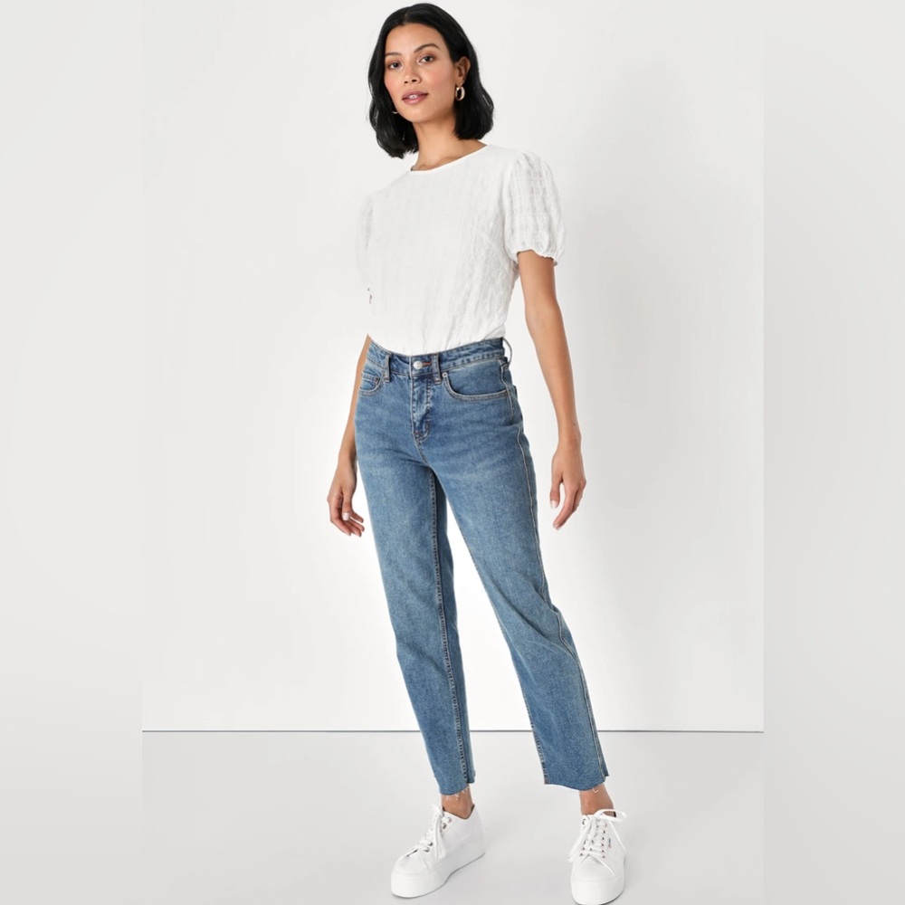 Lulus White Bodysuit Women’s Motivated by Style White Crinkle Puff Sleeve